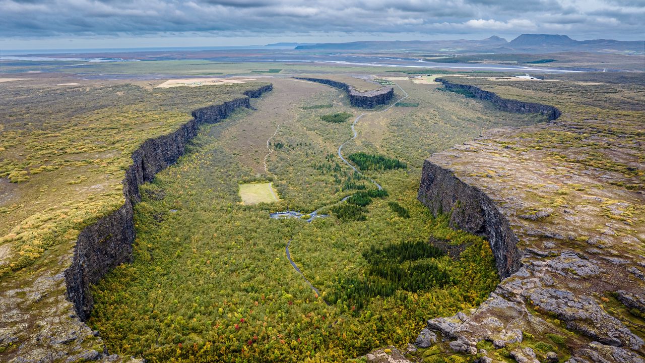 Wallpaper plain, relief, trees, river, aerial view, nature