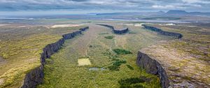 Preview wallpaper plain, relief, trees, river, aerial view, nature