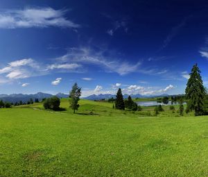 Preview wallpaper plain, trees, meadow, summer, heat, green, sky, solarly