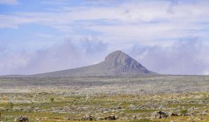 Preview wallpaper plain, valley, stones, mountain, pond, landscape