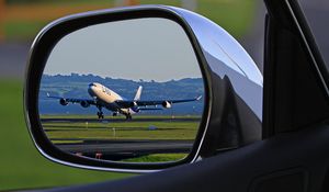 Preview wallpaper plane, car, mirror, reflection