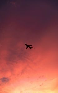 Preview wallpaper plane, flight, sunset, clouds, sky