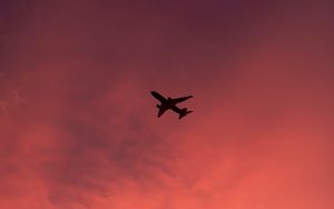 Preview wallpaper plane, flight, sunset, clouds, sky