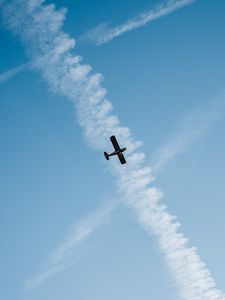 Preview wallpaper plane, flight, traces, sky, clouds