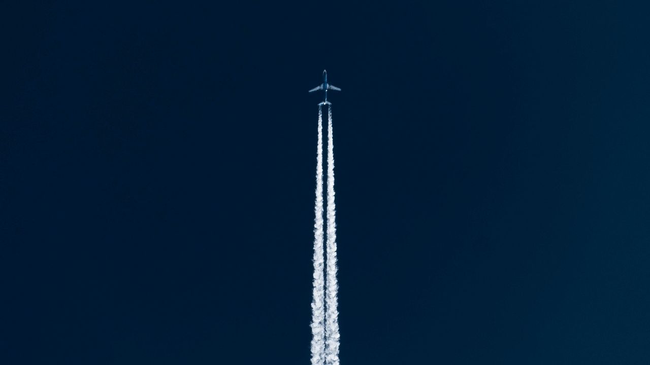 Wallpaper plane, flying, trail, sky, takeoff