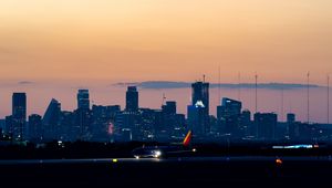 Preview wallpaper plane, lights, buildings, city, night