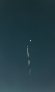 Preview wallpaper plane, moon, sky, minimalism, flight, trace