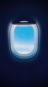 Preview wallpaper plane, porthole, clouds, light, dark