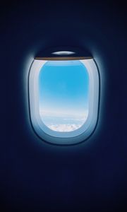 Preview wallpaper plane, porthole, clouds, light, dark