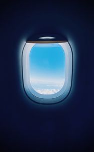 Preview wallpaper plane, porthole, clouds, light, dark