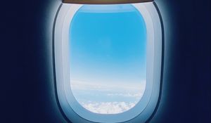 Preview wallpaper plane, porthole, clouds, light, dark