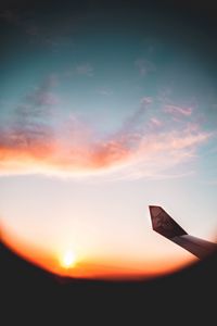 Preview wallpaper plane, porthole, wing, view, sunset