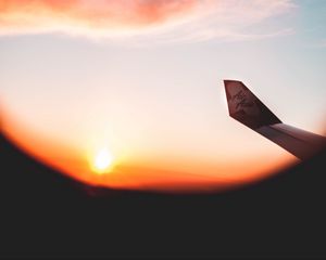 Preview wallpaper plane, porthole, wing, view, sunset