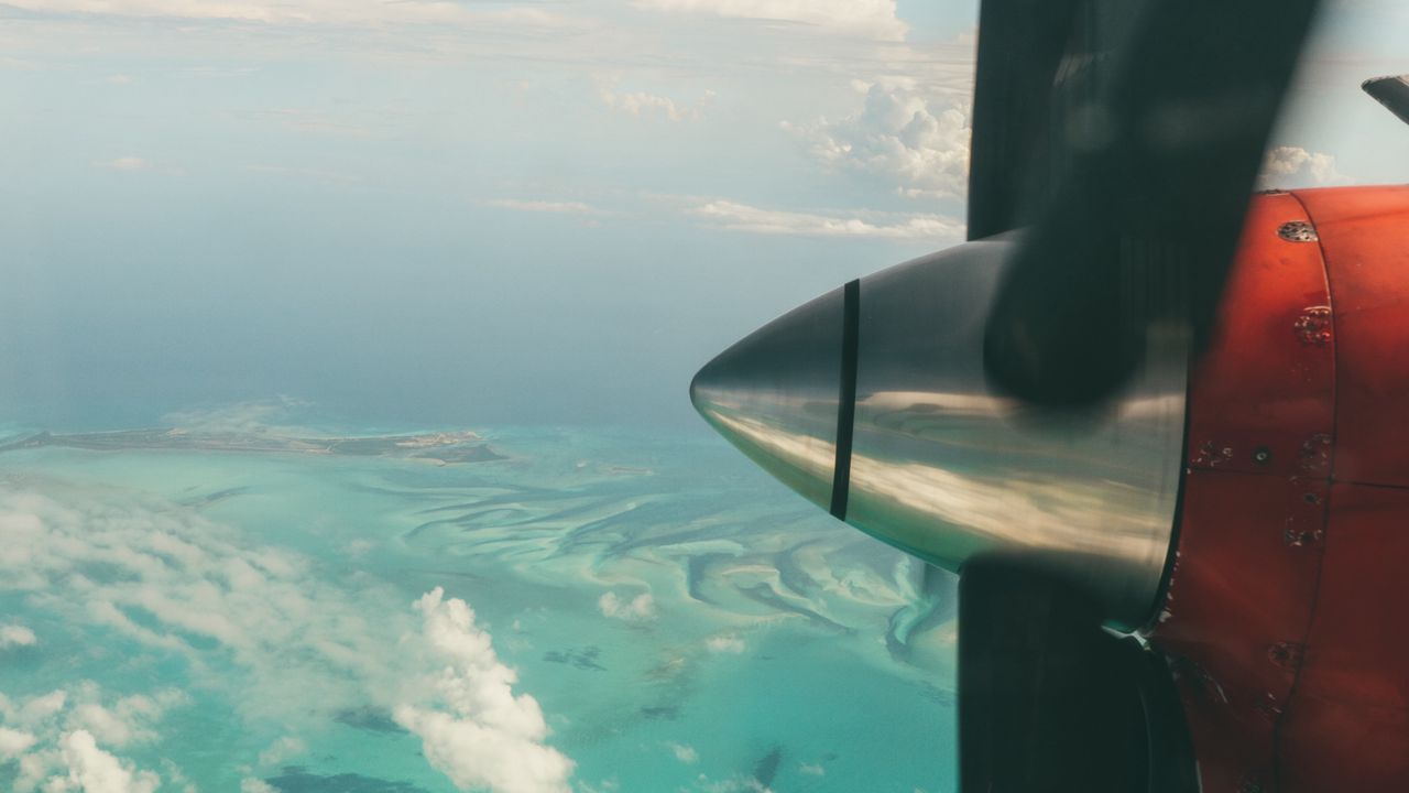 Wallpaper plane, propeller, ocean, view, overview