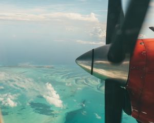 Preview wallpaper plane, propeller, ocean, view, overview