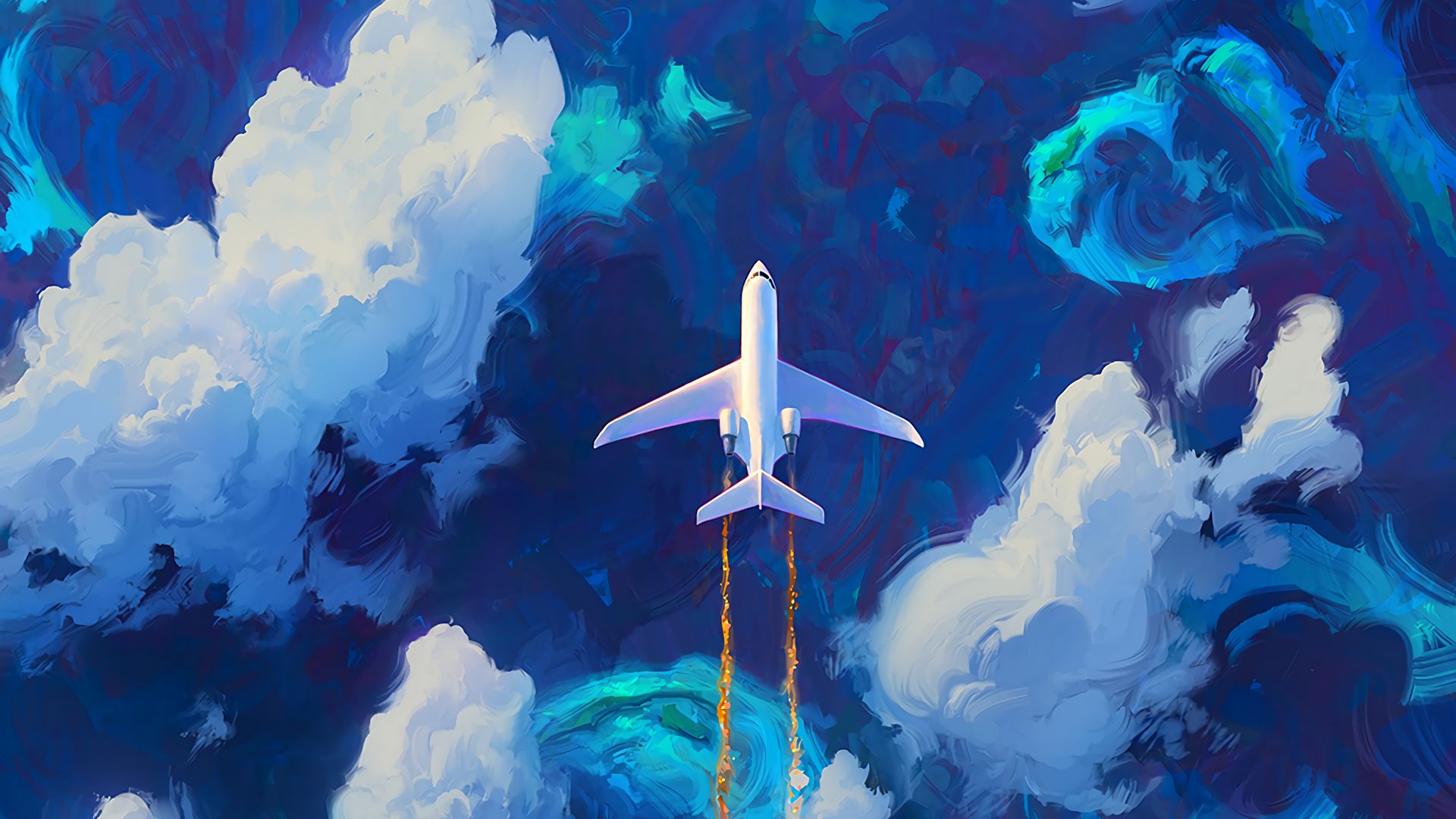 Download wallpaper 1920x1080 plane, sky, art, flight, clouds full hd, hdtv,  fhd, 1080p hd background