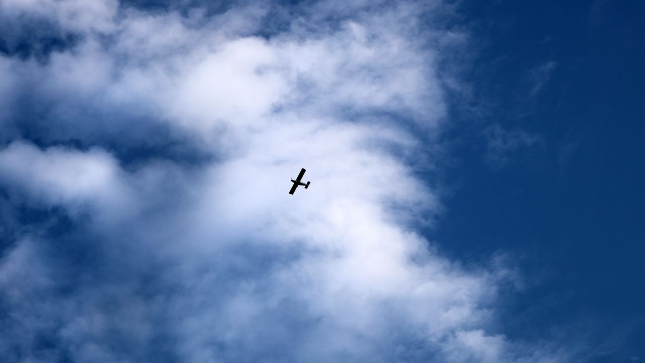 Wallpaper plane, sky, clouds, flight, white, blue