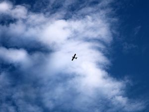Preview wallpaper plane, sky, clouds, flight, white, blue