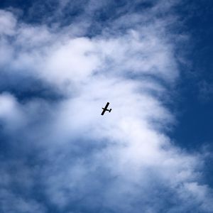 Preview wallpaper plane, sky, clouds, flight, white, blue