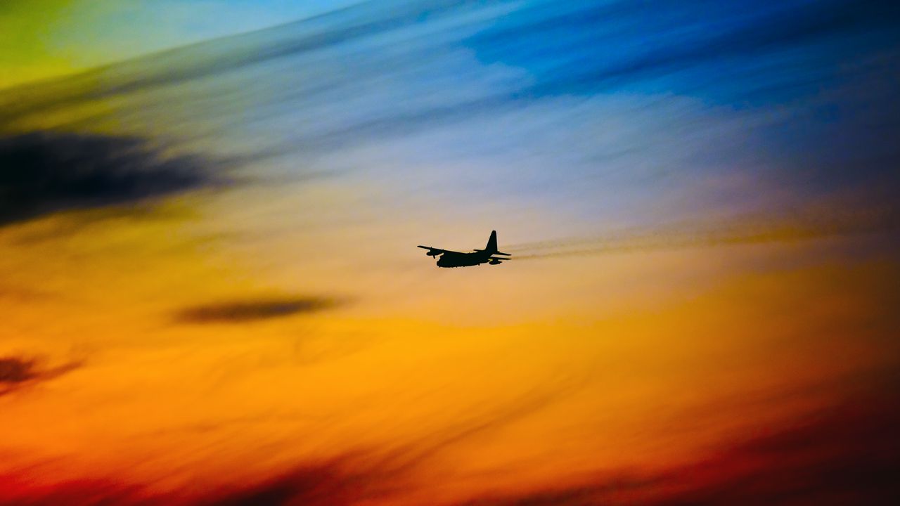 Wallpaper plane, sky, colorful, silhouette
