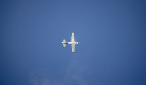Preview wallpaper plane, sky, flight, bottom view, minimalism, blue