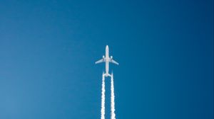 Preview wallpaper plane, sky, flight, traces, minimalism, blue