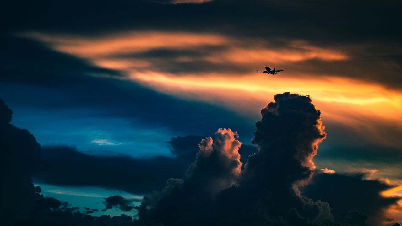 Wallpaper plane, sky, night, clouds, sunset