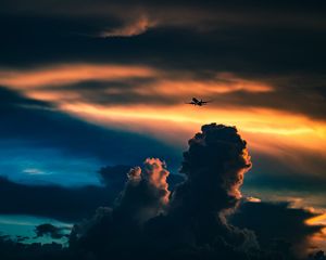 Preview wallpaper plane, sky, night, clouds, sunset