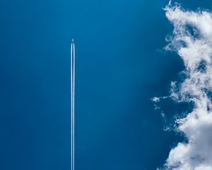 Preview wallpaper plane, trail, sky, clouds, blue