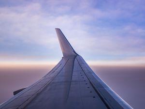 Preview wallpaper plane, wing, clouds, sky