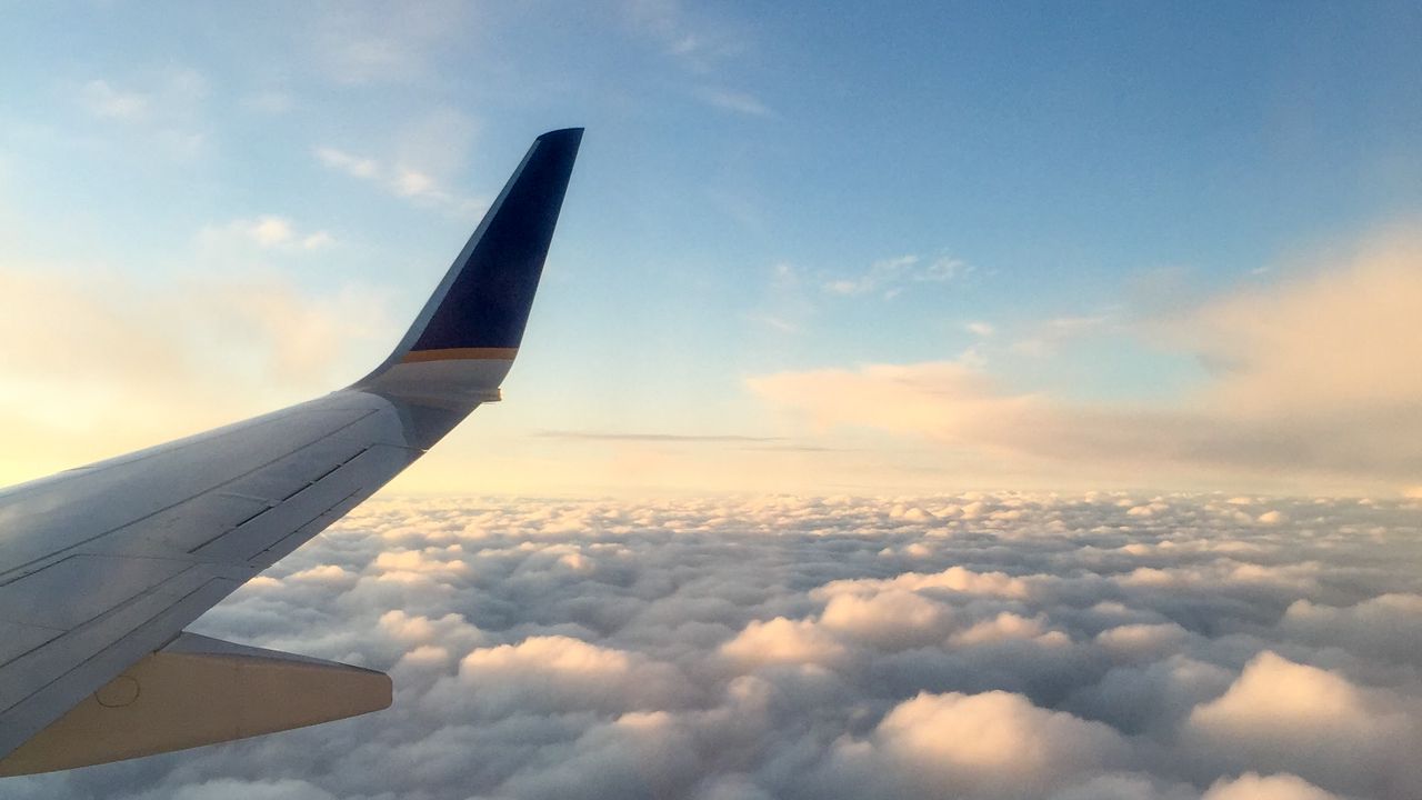 Wallpaper plane, wing, clouds, flight, sky