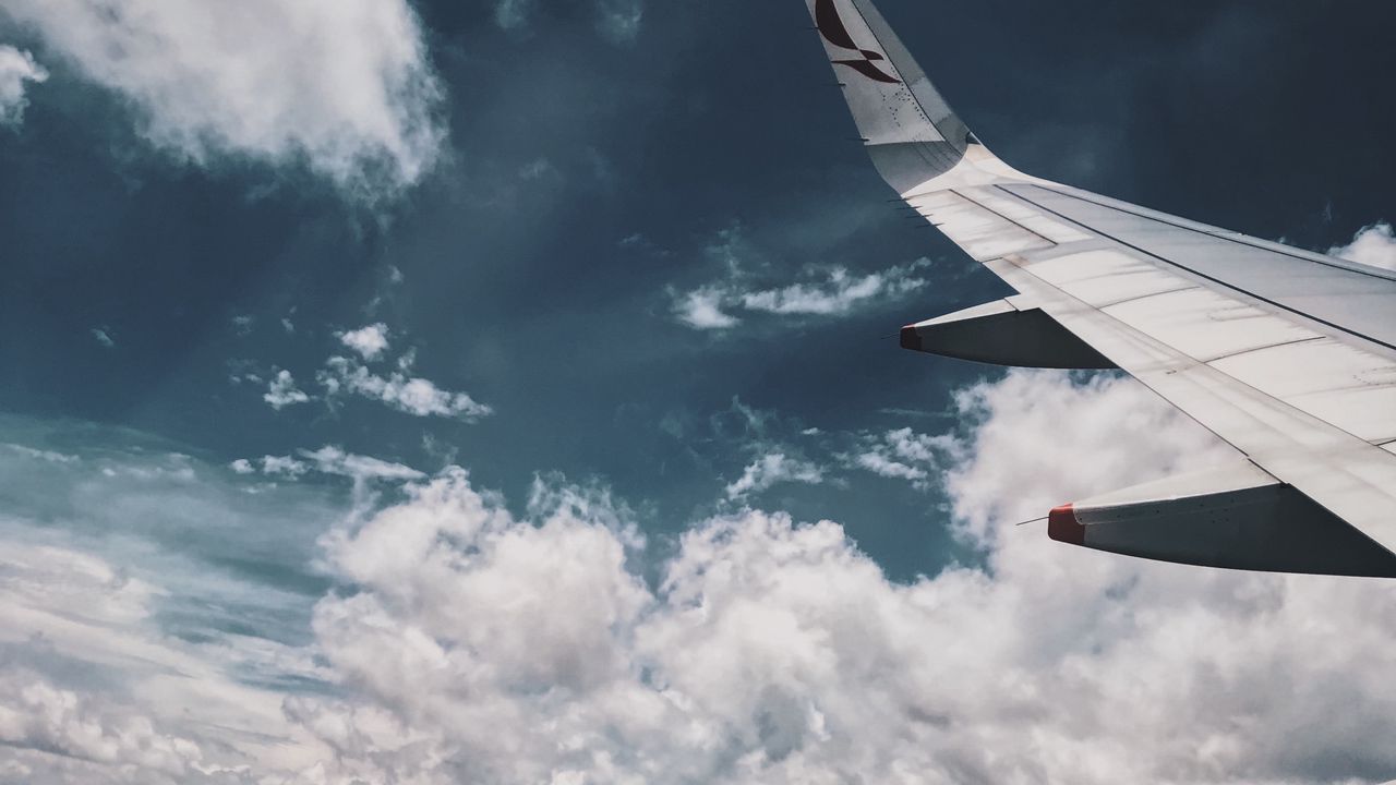 Wallpaper plane wing, flight, sky, aerial view