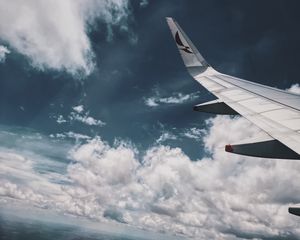 Preview wallpaper plane wing, flight, sky, aerial view