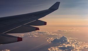Preview wallpaper plane, wing, height, sky, clouds
