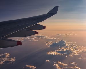 Preview wallpaper plane, wing, height, sky, clouds