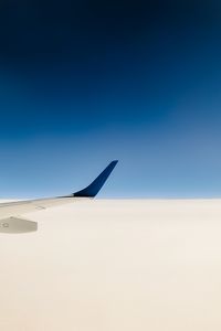 Preview wallpaper plane, wing, sky, minimalism, blue, white