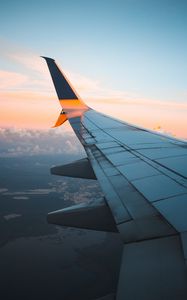Preview wallpaper plane, wing, sky, clouds, view