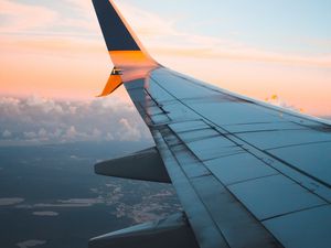 Preview wallpaper plane, wing, sky, clouds, view