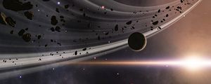 Preview wallpaper planet, asteroids, flash, space, stars