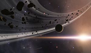 Preview wallpaper planet, asteroids, flash, space, stars