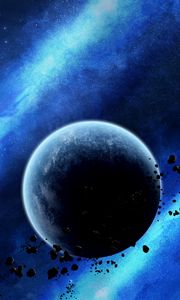 Preview wallpaper planet, asteroids, glow, space, universe