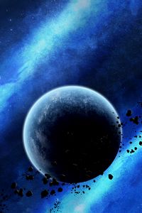 Preview wallpaper planet, asteroids, glow, space, universe