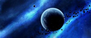 Preview wallpaper planet, asteroids, glow, space, universe