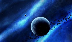 Preview wallpaper planet, asteroids, glow, space, universe