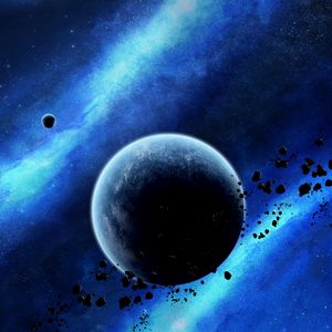 Preview wallpaper planet, asteroids, glow, space, universe