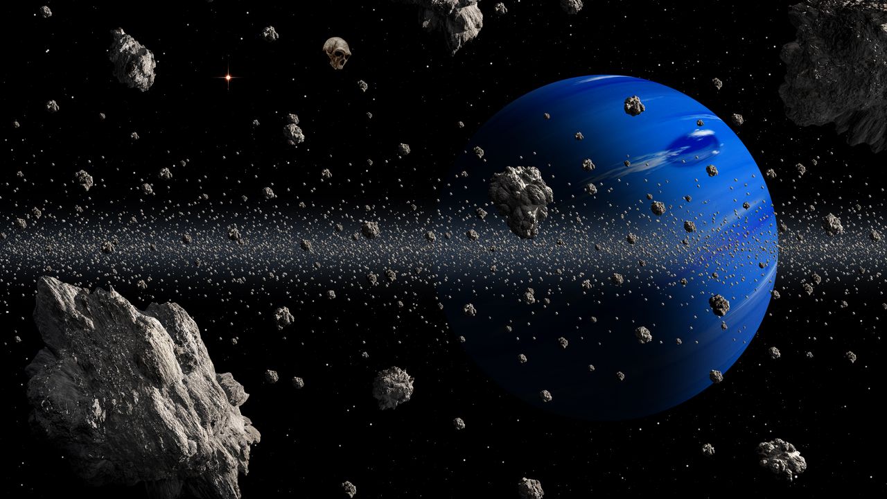 Wallpaper planet, asteroids, space, blue, asteroid belt