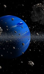 Preview wallpaper planet, asteroids, space, blue, asteroid belt