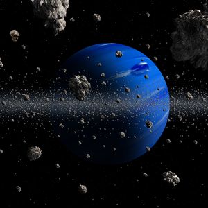 Preview wallpaper planet, asteroids, space, blue, asteroid belt