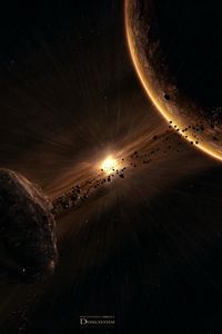 Preview wallpaper planet, asteroids, splinters, explosion, speed
