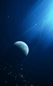 Preview wallpaper planet, asteroids, stars, light, space